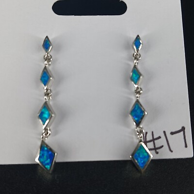 #ad Sterling Silver Blue Opal Dangle Drop Earrings $19.95
