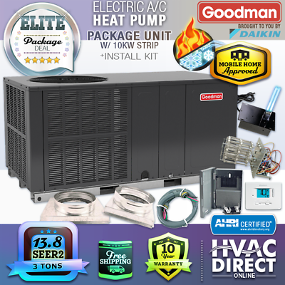 #ad 3 Ton 13.4 SEER2 Goodman Central AC Heat Pump Package Unit System Install Kit $3574.85