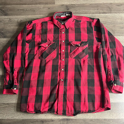 #ad VTG Field and Stream Shirt Mens XL Tall Heavy Flannel Red Black Plaid Button Up $22.95