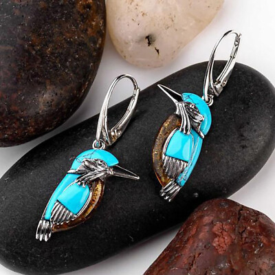#ad 925 Silver Fashion Bird Hoop Dangle Drop Earrings Women Turquoise Jewelry Gifts C $3.61