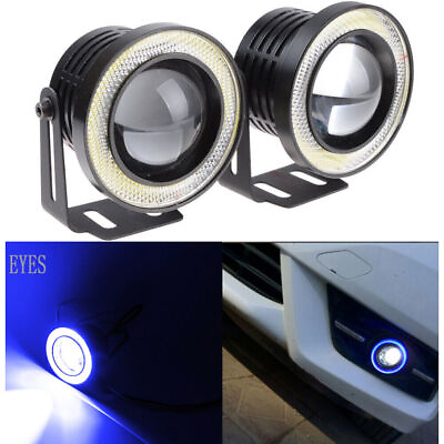 #ad 3.5quot; Car Fog Light Lamp COB LED Projector Blue Halo Angel Eyes Rings DRL High $23.38