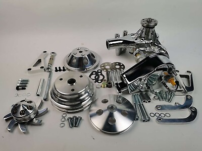 #ad Small Block Chevy Aluminum Pulley amp; Bracket amp; Power Steering Long Water Pump Kit $385.68