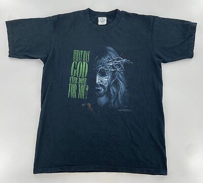 #ad VINTAGE 1993 Jesus Tee Shirt What Has God Ever Done For You Dual Print Large $52.50