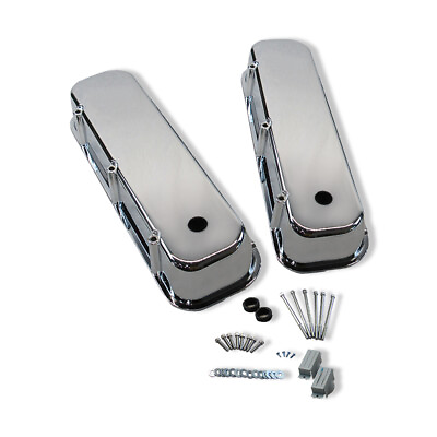 #ad For 1965 95 Big Block Chevy 454 Chrome Smooth Aluminum Tall Valve Covers w Hole $154.68