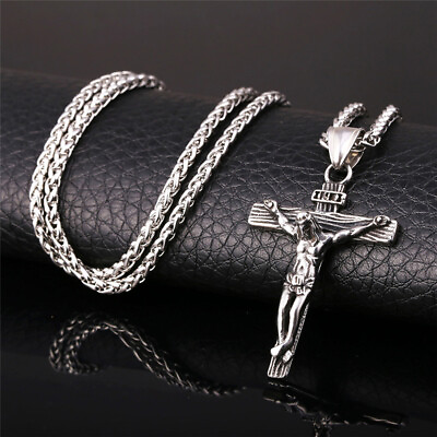 #ad Men Stainless Steel Jesus Christ Crucifix Cross Pendant Chain Necklace $10.00