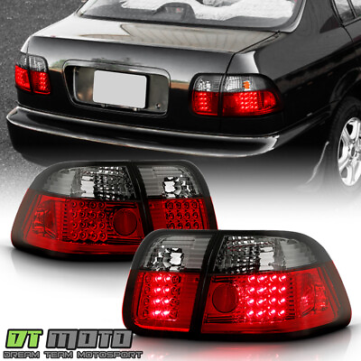 #ad For 1996 1998 Honda Civic Sedan Lumileds LED Red Smoked Tail Lights brake Lamps $140.99