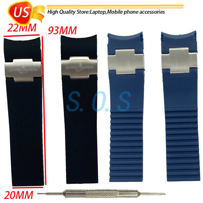 #ad 22mm*20mm Black amp; Blue Silicone Watch Strap Band For Ulysse Nardin Marine Diver $19.09