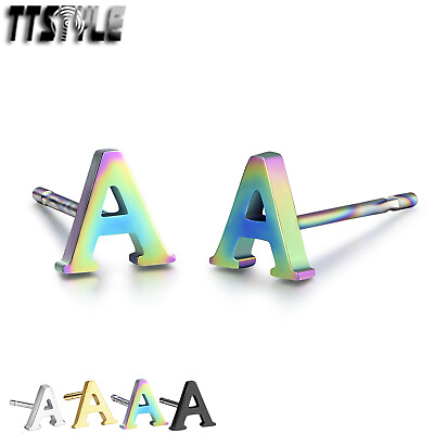 #ad TTstyle Stainless Steel Initial Letter A Stud Earrings A pair 4 Colours NEW AU $7.99