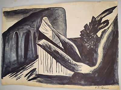 #ad Jose Clemente Orozco Painting Drawing Vintage Sketch Paper Signed Stamped $249.98
