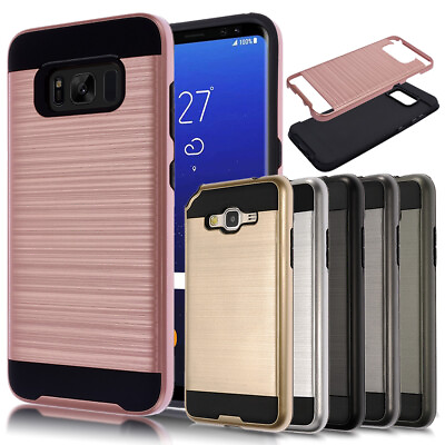 #ad Rugged Metal Brushed Armor Hybrid Dual Layer Protective Cover Case For Samsung $6.49