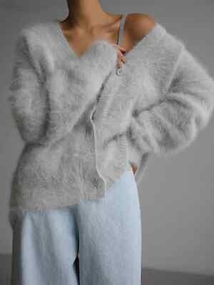 #ad V Neck Women Loose Solid Long Sleeve Sweater Coat Lady Winter Knitwear $44.04