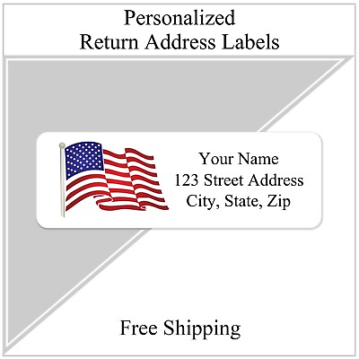 #ad 400 Personalized Return Address Labels Stickers 1 2 x 1 3 4 Waving American Flag $5.99