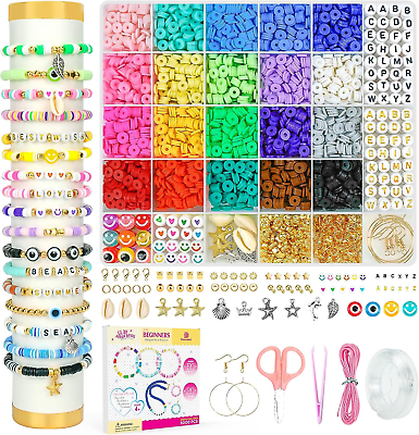 #ad Polymer Clay Bracelet Making Kit 5000Pcs Heishi Flat Preppy Beads with Charms $12.70