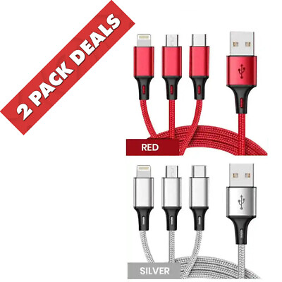 #ad 3 in 1 Fast USB Charging Cable Universal Multi Function Cell Phone Charger Cord $3.98