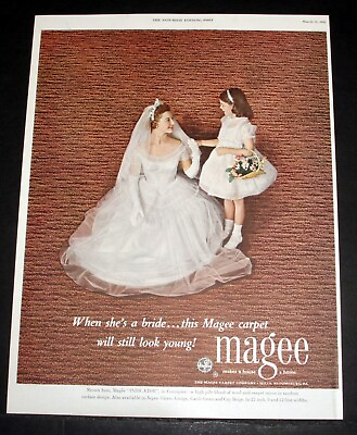 #ad 1952 OLD MAGAZINE PRINT AD MAGEE CARPET MAKES A HOUSE A HOME PRETTY BRIDE ART $12.99