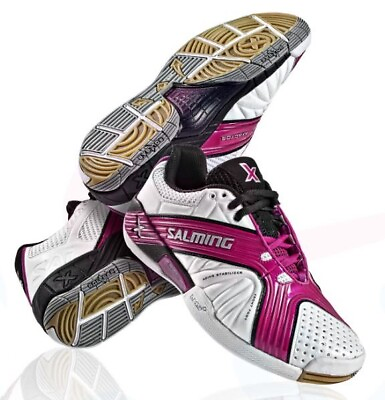 #ad Salming X Factor 2 Women Court Shoes US Sz 6 White Pink Black Retail $160 $34.00