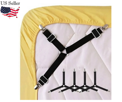 #ad 4Bed Sheet Fasteners Adjustable Elastic Suspenders Straps Mattress Covers Clips $5.69