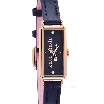 #ad Kate Spade NY Womens Rosedale Watch Rose Gold Rectangular Navy Blue Leather Band $62.74