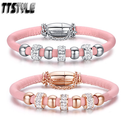 #ad TTstyle S.Steel Made with Swarovski Crystal Bead 5mm Pink Bracelet safe chain AU $29.99