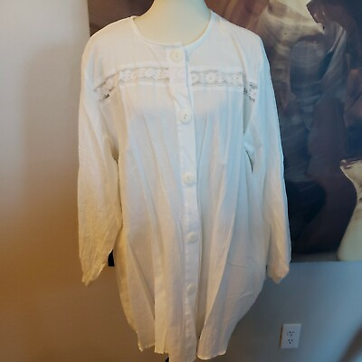 #ad Le Cove Womens Shirt Button Front White Large Long Sleeve sheer cotton $4.45