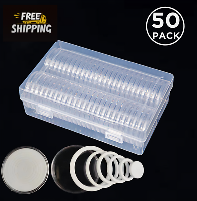 #ad 50PCS*40mm Coin Capsules Round Plastic Coin Holder with Case Box $12.88