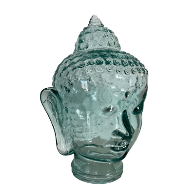#ad Recycled Green Glass Buddha Head 12 Inches Tall Heavy Vintage $54.99