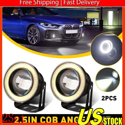 #ad 2x 2.5quot; Car Projector LED Fog Light COB Halo Angel Eye Ring Bulb White DRL 2Set $32.99