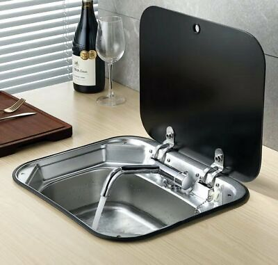 #ad RV Caravan Camper Sink Stainless Steel Hand Wash Basin amp; Glass Lid amp; Faucet $141.55