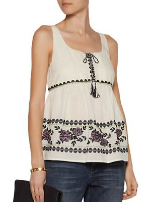#ad Suno Embroidered Woven Lace Up Tank Top Boho Pintuck NWT 10 festival Resort $395 $64.50