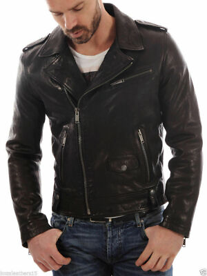 #ad Men#x27;s Genuine Lambskin Leather Motorcycle Jacket Black Slim fit Biker Jacket $98.59