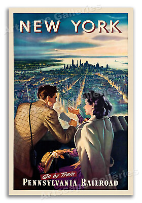 #ad #ad 1950s New York Vintage Travel Poster Pennsylvania Railroad 16x24 $13.95