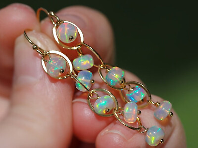 #ad Ethiopian Opal Earring Opal Beads Dangle Earring Gold polish Silver Earring $58.80