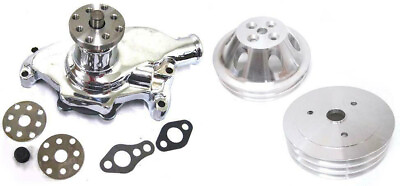 #ad Small Block Chevy CHROME Short Water Pump 2 3 Groove Crankshaft Pulley Kit $184.87