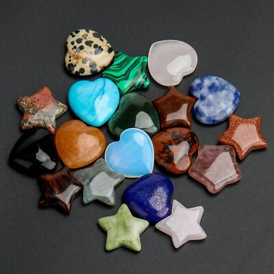 #ad 10 20pcs 20mm Natural Stone Quartz Healing Reiki Crystal Star Heart Gemstone Hot $9.59