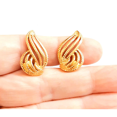 #ad Vintage Monet Swirl Open Work Gold Tone Classic Clip On Earrings $11.99