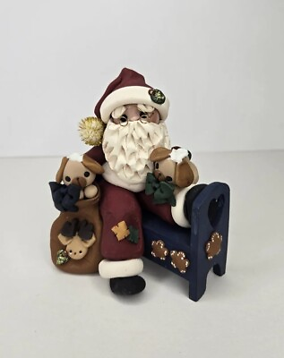 #ad Unique Detailed Santa Handmade Sculpture Puppies Country Bench Holiday Numbered $34.95