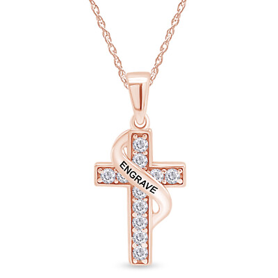 #ad Simulated Birthstones Name Engraved Cross Pendant Necklace 14k Rose Gold Plated $61.33
