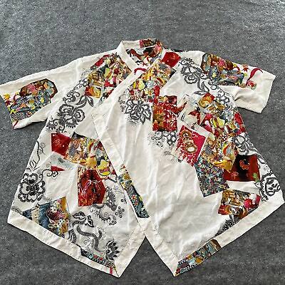 #ad Citron Santa Monica Kimono Womens XL Multicolor Silk Asian Open Front FLAWS $52.24