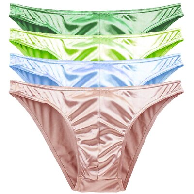 #ad New Men#x27;s 2pcs Silky Sexy Underwear Multi Pack Men#x27;s Satin Bikini Briefs Panties $17.28