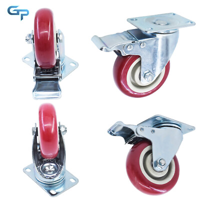 #ad 4Pcs 4 Inch Caster Wheels Locking Casters With Brake Swivel Plate Castors New $30.15