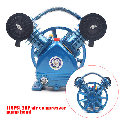 #ad #ad Air Compressor Pump Twin Cylinder 2 Piston V Style 2HP Head Single Stage Blue $139.65