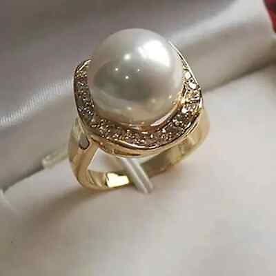#ad 2.30Ct Round Cut White Pearl Halo Women#x27;s Engagement Ring 14K Yellow Gold Plated $147.59