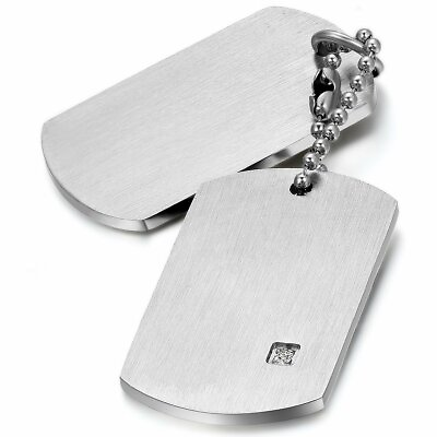 #ad Mens Stainless Steel Army Military Double Dog Tags CZ Pendant Necklace Chain $9.59