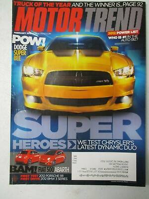 #ad MOTOR TREND MAGAZINE FEBRUARY 2012 DODGE CHARGER SRT8 SUPER BEE FIAT 500 ABARTH $11.95