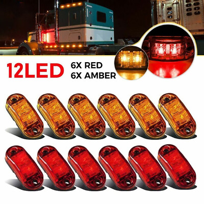 #ad 12PCS Side Marker Lights 2.5quot; LED Truck Trailer Oval Clearance Light Amber amp; Red $10.99