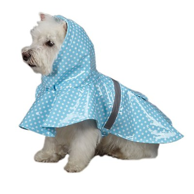#ad East Side Collection Dog Hooded Rain Jacket Reflective Strip Polka Dot Blue $15.99