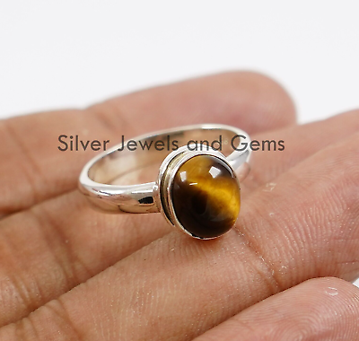 #ad Tiger Eye Ring Healing Dainty Daily Wear Silver Casual Jewelry Handmade Gift $23.99