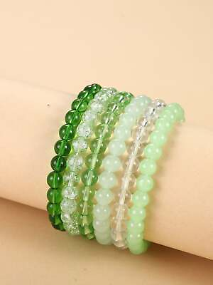 #ad 6pcs Green Tone Beaded Bracelet Set Women Bracelet Stackable Bracelet Crafted $6.32
