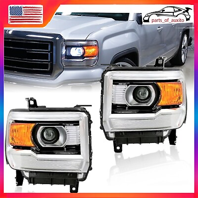 #ad Fit 2014 2019 GMC Sierra Headlights Assembly W Driver Projector Passenger New $199.49