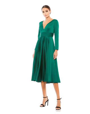 #ad IEENA MAC DUGGAL Emerald Plunge Neck Gown #67527 MSRP $338 Size 12 NWT $119.95